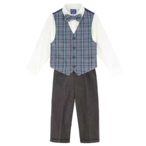 Nautica Toddler Boys Green Tartan Vest 4 Piece Set